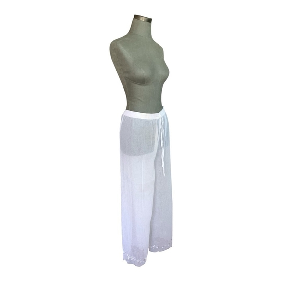 NWT Women Pants SAND N SUN Wide Leg Hippie Pants White Mesh See Thru Beach Pants - Picture 2 of 5